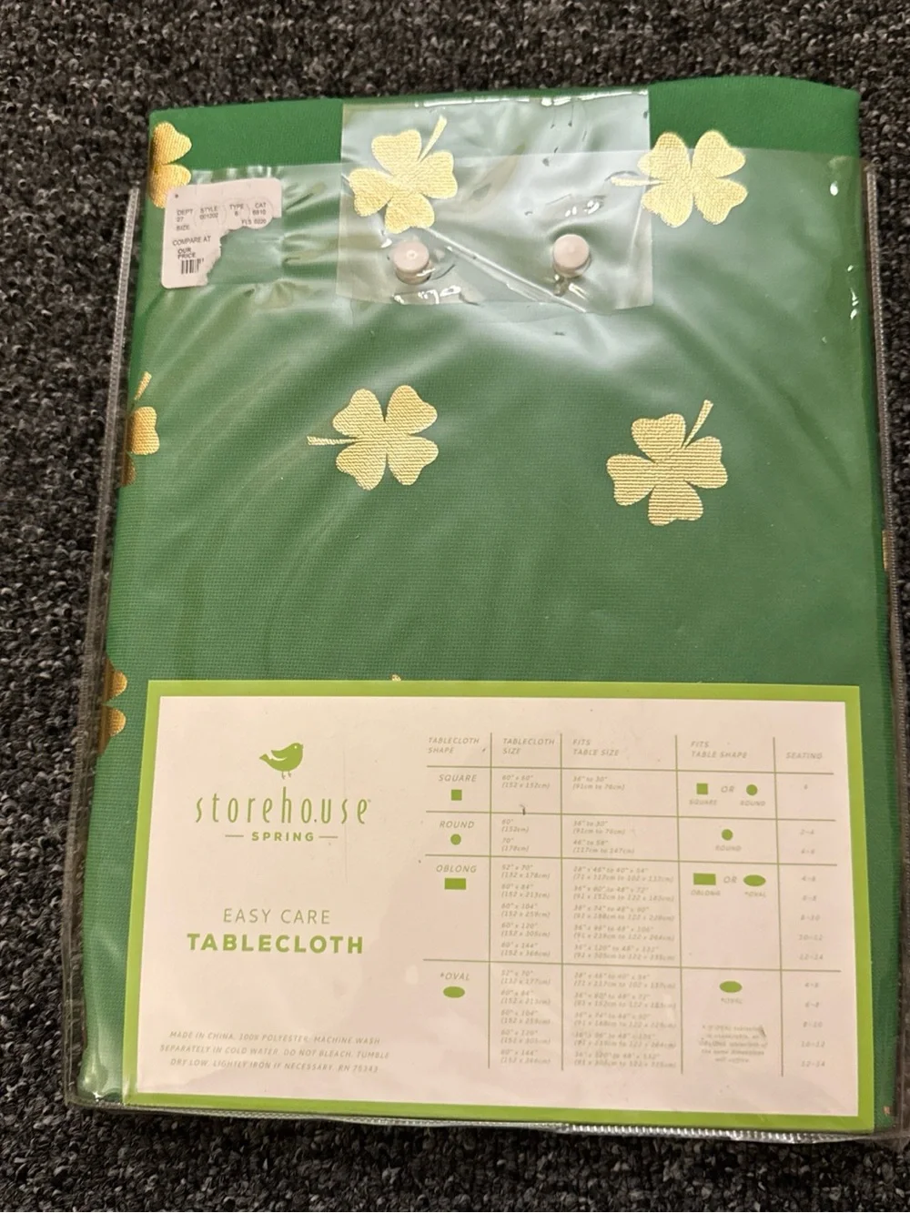 Spring Green Tablecloth with Gold Shamrock Print